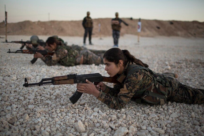 Arab girls are seen during military training session