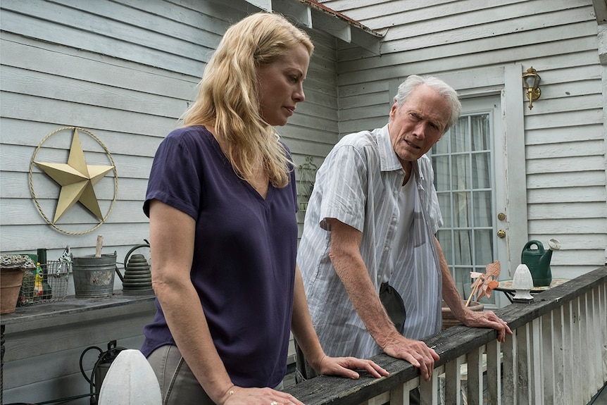Colour still of Alison Eastwood and Clint Eastwood in 2019 film The Mule.