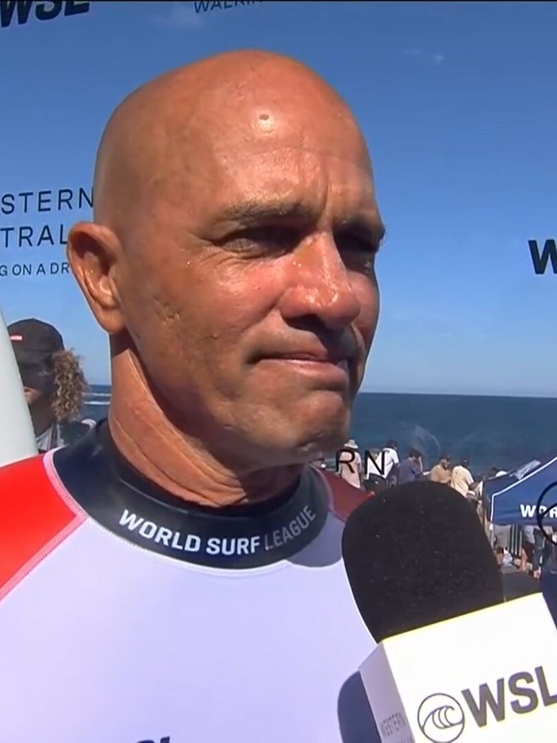 Kelly Slater holds back tears as he talks about the end of his legendary surfing career at Margaret River