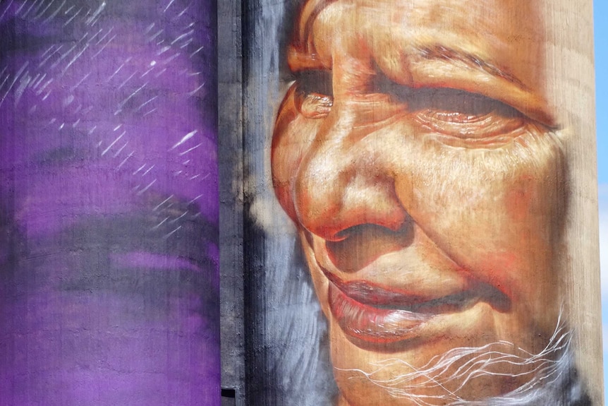 Aunty Regina Hood, painted on the Sheep Hills silos.