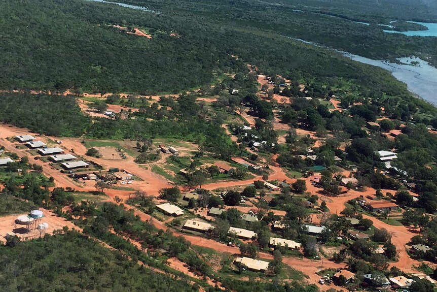 Aerial shot of remote Aboriginal community of Djarindjin, 200km north of Broome.