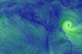 A map showing a cyclone off the north-east coast of Australia.