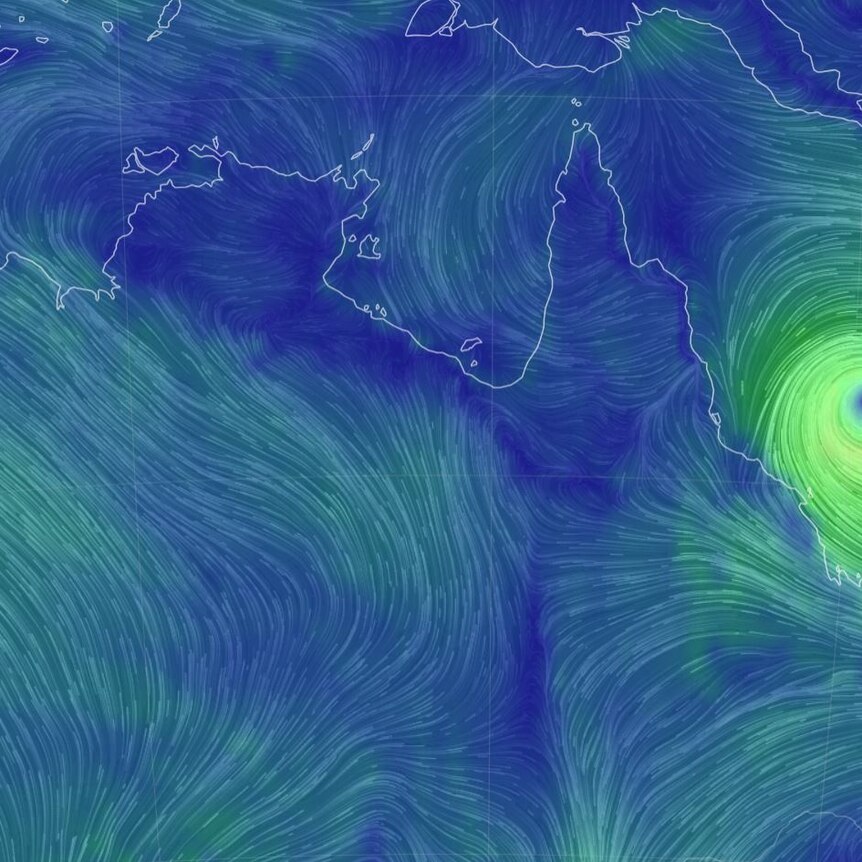 TC Jasper off coast of Queensland wind map
