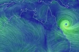 A map showing a cyclone off the north-east coast of Australia.