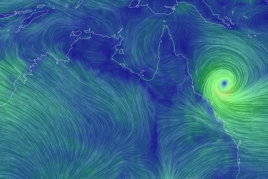 TC Jasper off coast of Queensland wind map