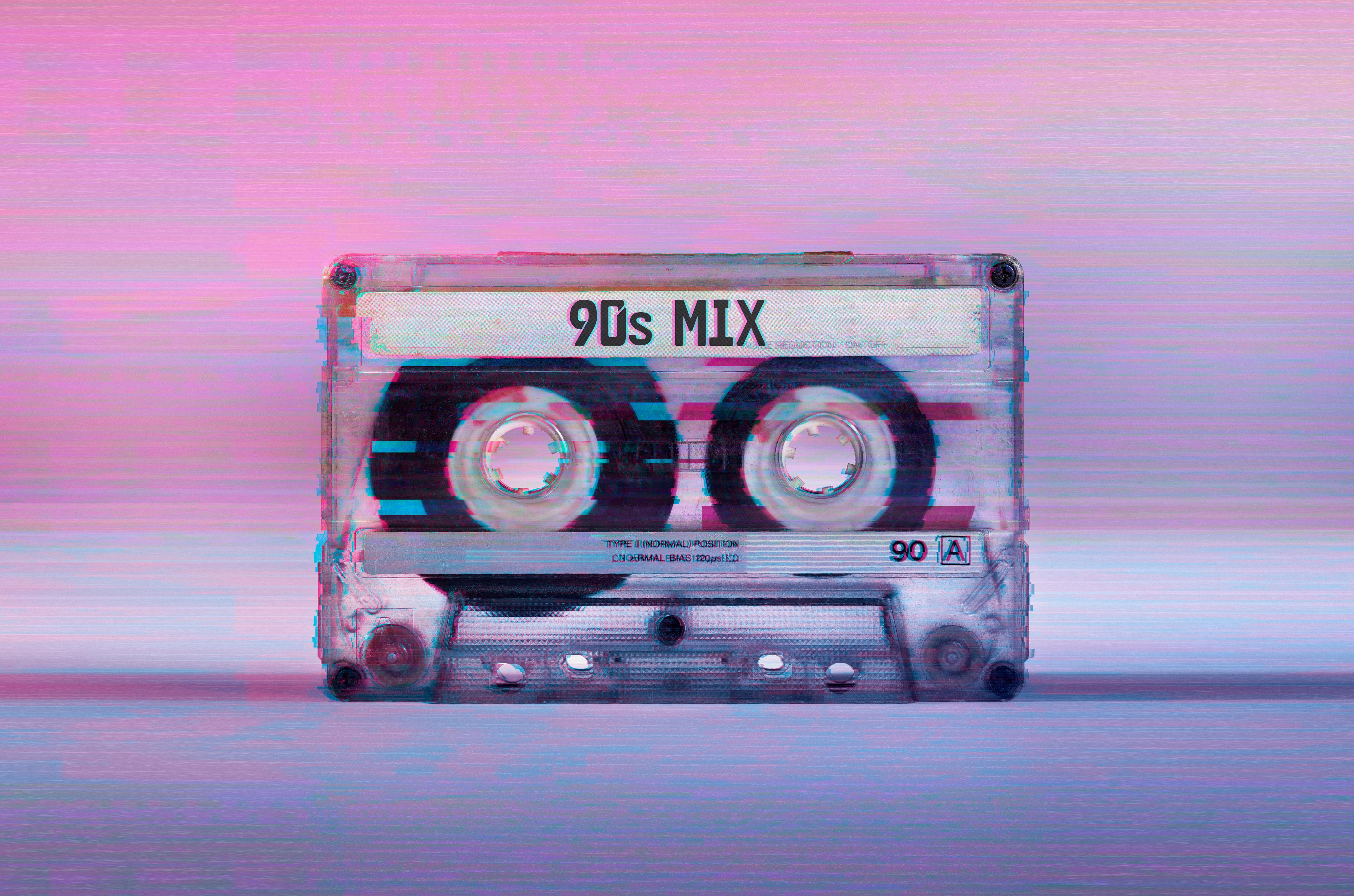 A cassette tape labelled 90s mix.
