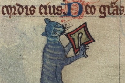 An illustration of a cat on its hind legs playing a cymbal.