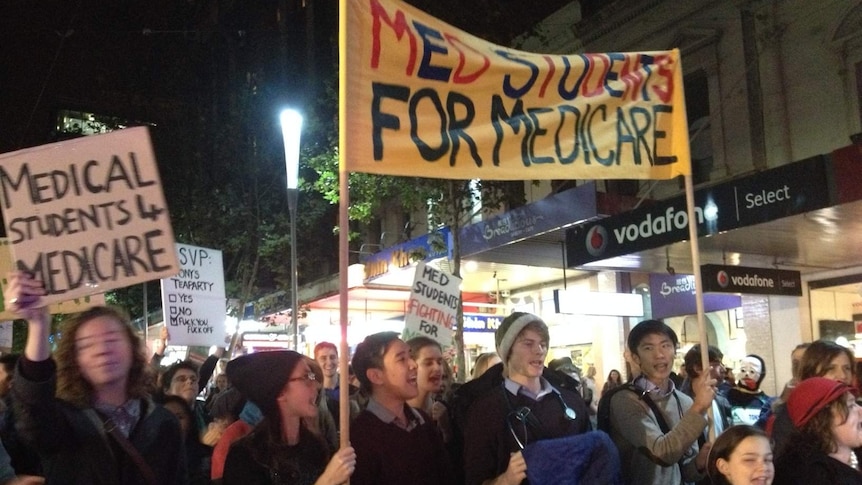 About 2,000 demonstrators rallied in Melbourne against the co-payment proposal.