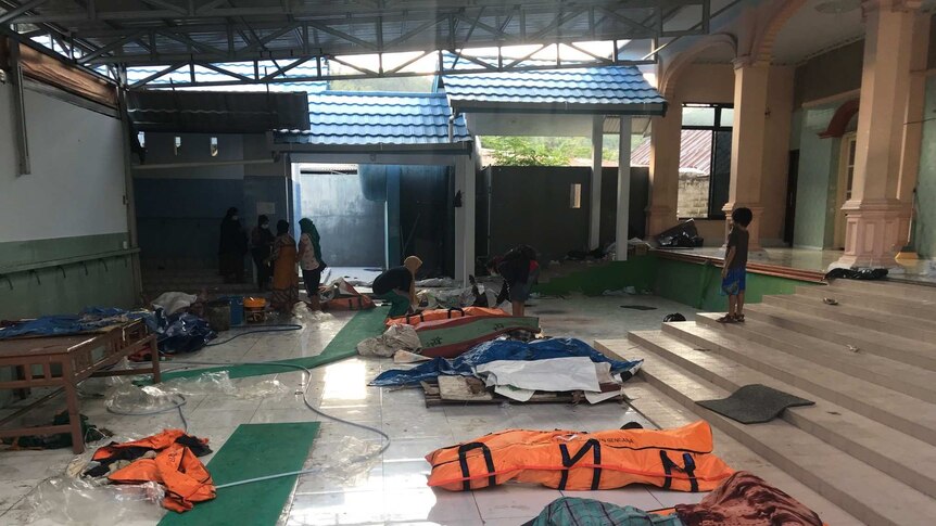Bodies at a mosque in Donggala after a tsunami