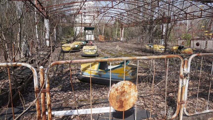 Dodgem cars at amusement park in Pripyat