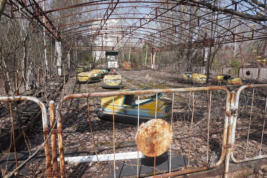 Dodgem cars at an abandoned amusement park in Pripyat