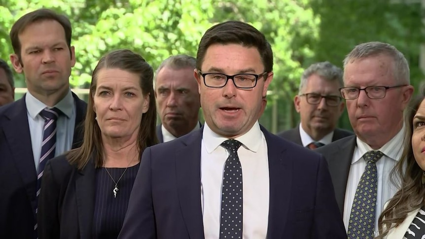 Nationals leader David Littleproud standing with a group of national mps behind him