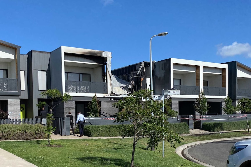 A townhouse destroyed by fire.