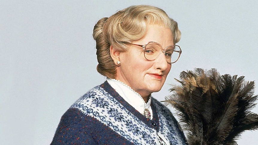 Robin Williams dressed as Mrs Doubtfire