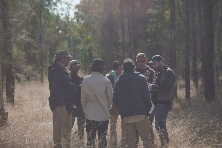 Dr Andrew Hoskins leads a koala monitoring exhibition in the field