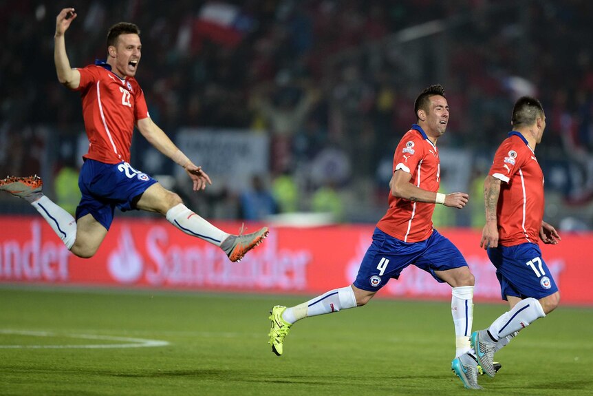 Chile celebrates Copa America penalty-shootout win over Argentina