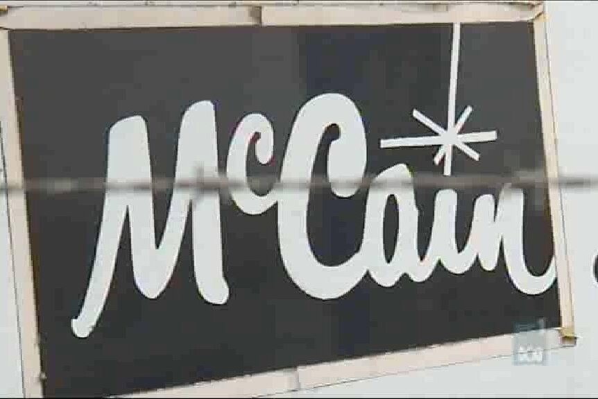 Black-and-white McCain Foods sign