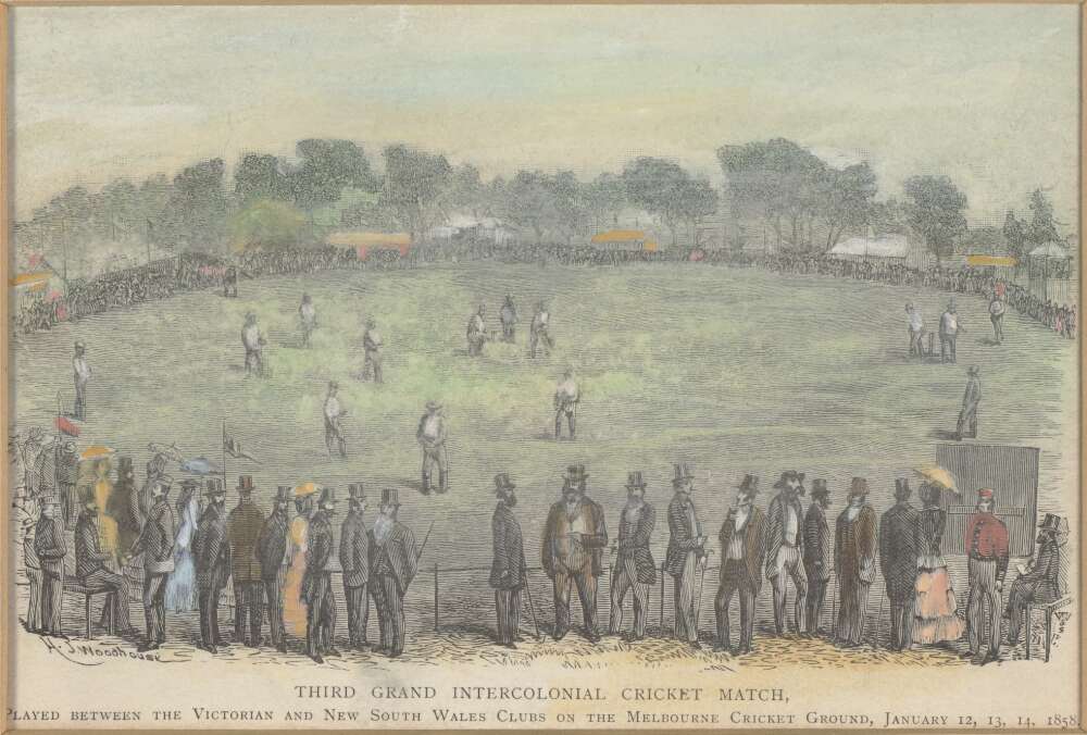 An illustration of a cricket game.