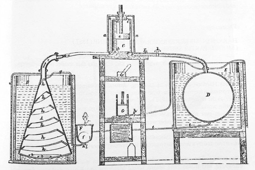 Photo of a industrial drawing of a refrigerator.