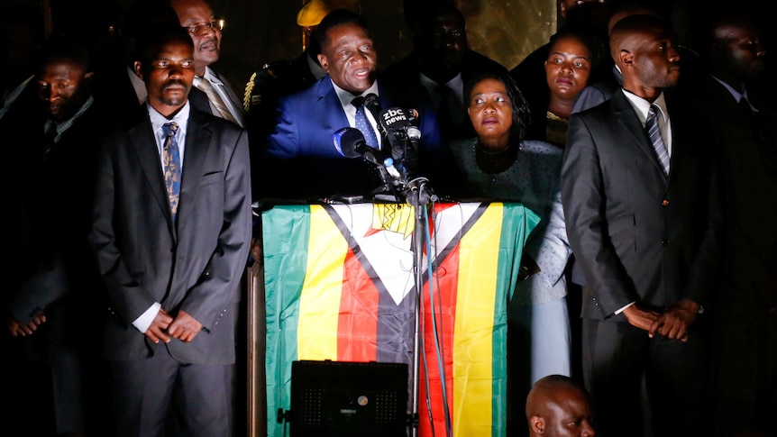 Emmerson Mnangagwa addresses supporters in Harare.