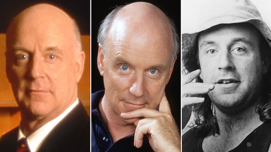 Three images of satirist John Clarke.