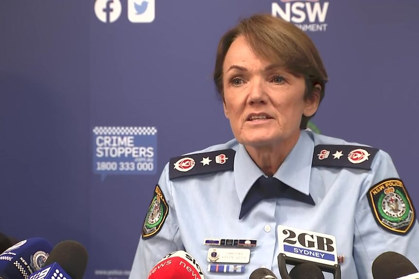 Screengrab of NSW Police Commissioner Karen Webb at a media conference