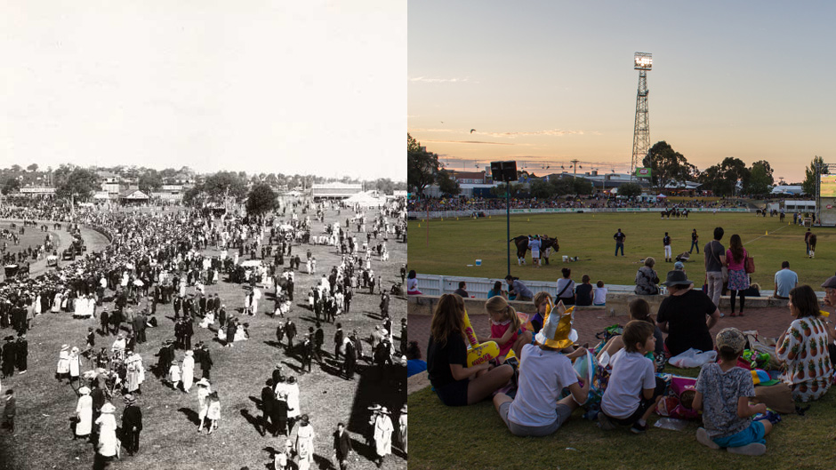 The main arena at the Perth Royal Show in 1913 and 2015.