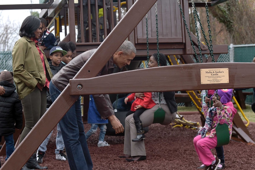 'Malia and Sasha's Castle' swing set