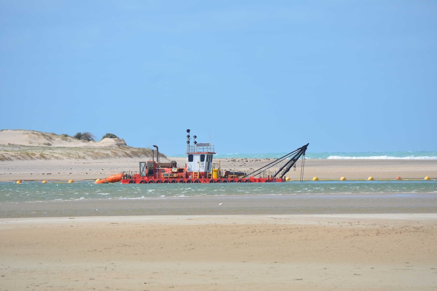 A dredger working in the mouth of the Murray River.