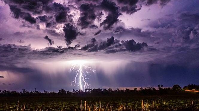 Lightning bolt over fields