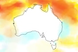 Drawing of orange and re warm ocean temps over northern Australia