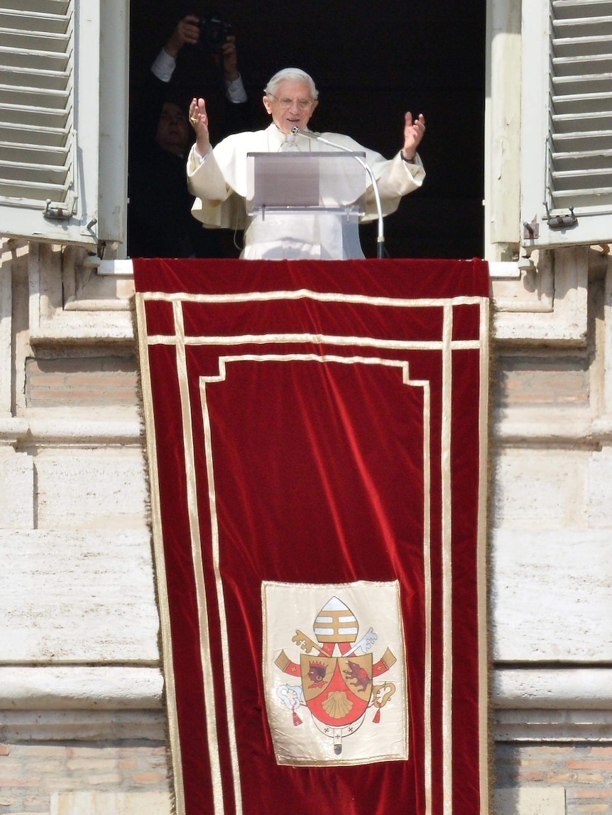 Pope Benedict XVI celebrates his last Sunday prayers.
