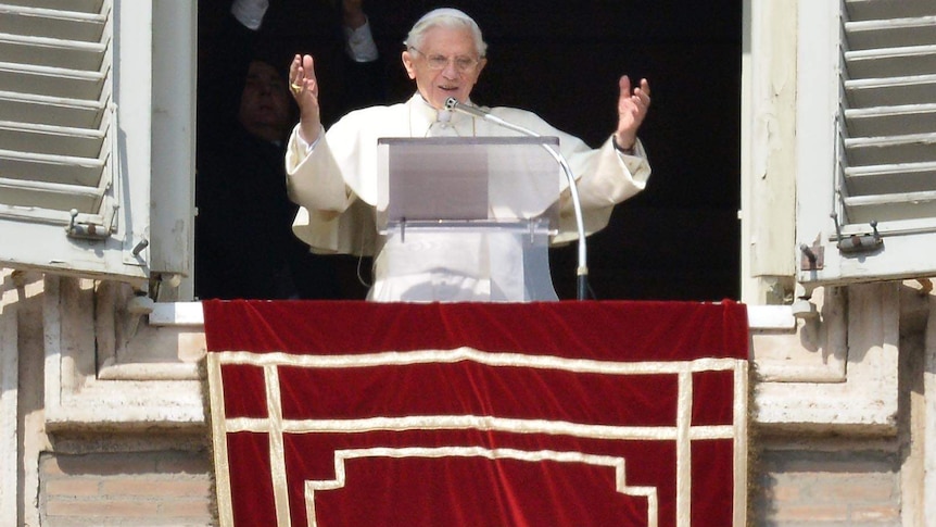 Pope Benedict XVI celebrates his last Sunday prayers.