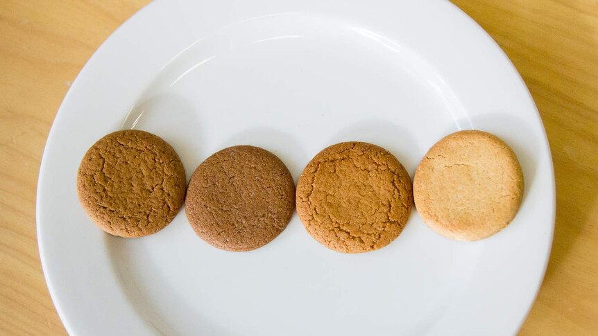 Four varieties of Arnott's ginger nut biscuits