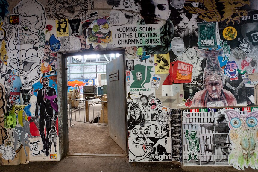 A mural by Paste Modernism on Sydney's Cockatoo Island as part of the Outpost street art festival.