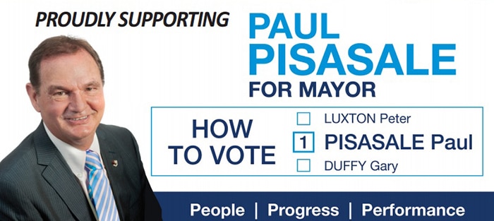 How to vote card - Paul Pisasale for Mayor, Ipswich council area in 2016 local government election