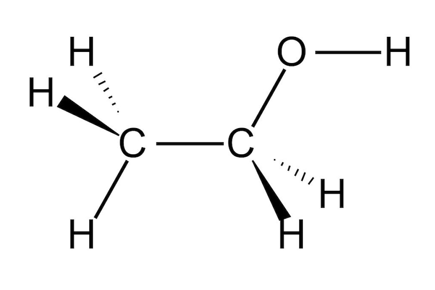Diagram of an ethanol molecule.