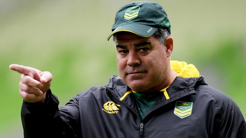 Kangaroos coach Mal Meninga during a Kangaroos training session at AAMI Park on October 26, 2017.