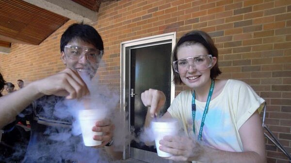 Johnson Ja (Melbourne High School) and Sarah Hawley (Burgmann Anglican School, Amaroo) experiment making ice-cream.