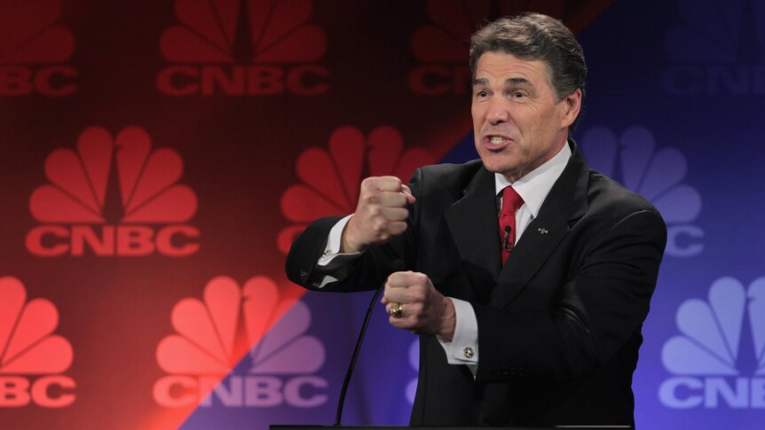 Rick Perry gestures during debate