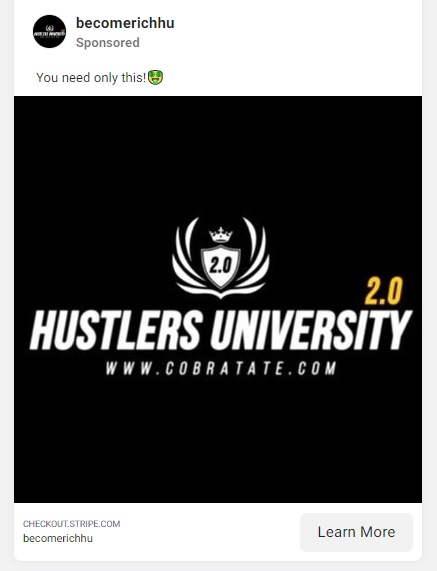 An affiliate marketing ad for Hustlers University