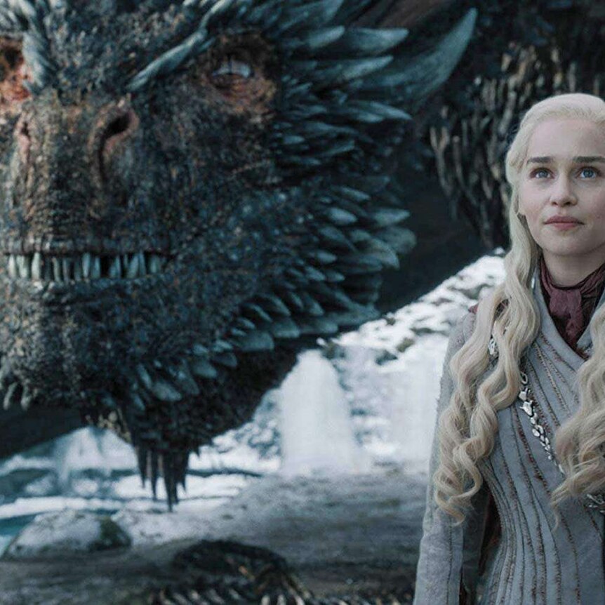 Daenerys Targaryen with Drogon in a still from HBO's Game of Thrones