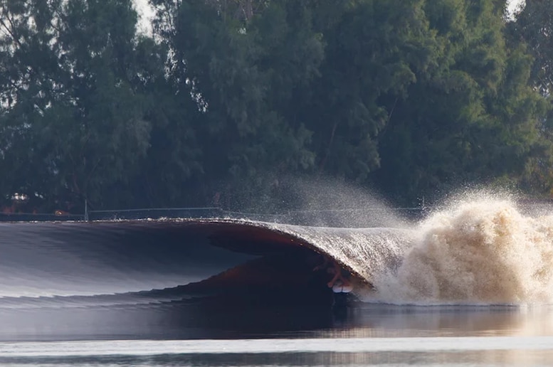 Kelly Slater riding an artificially made wave.