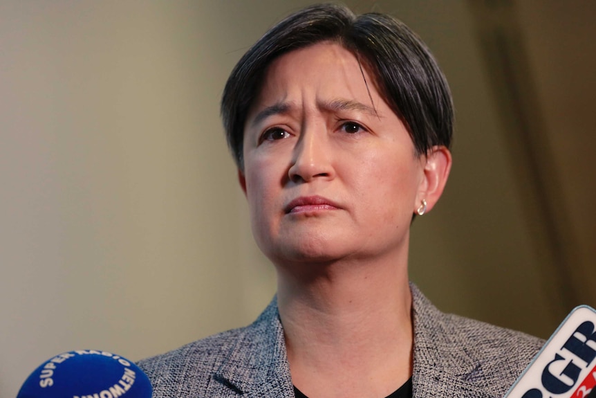 Penny Wong at a press conference