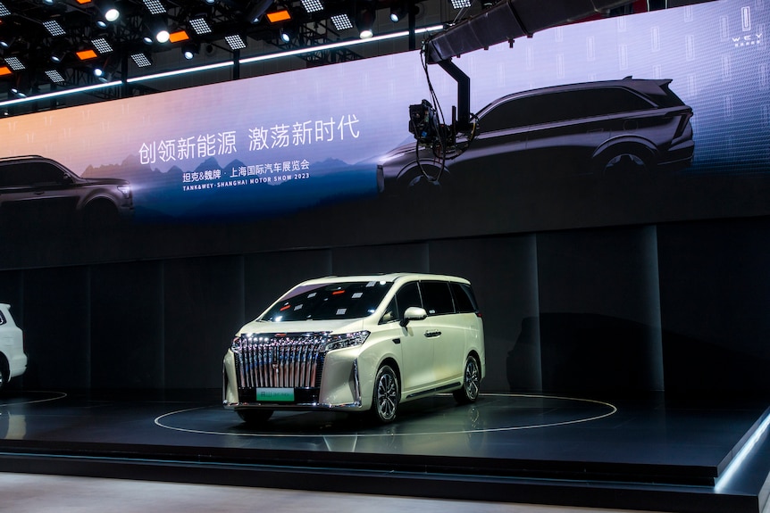 A PHEV on display at a Shanghai auto exhibition in 2023