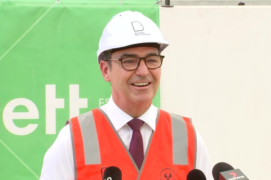 Steven Marshall wearing a hard hat and a vest