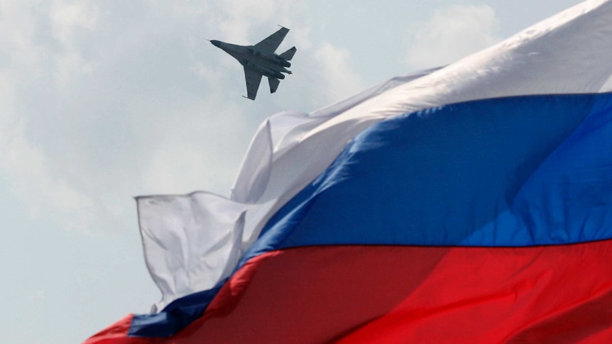 A Russian SU-35 military jet performs at an international air near Moscow.