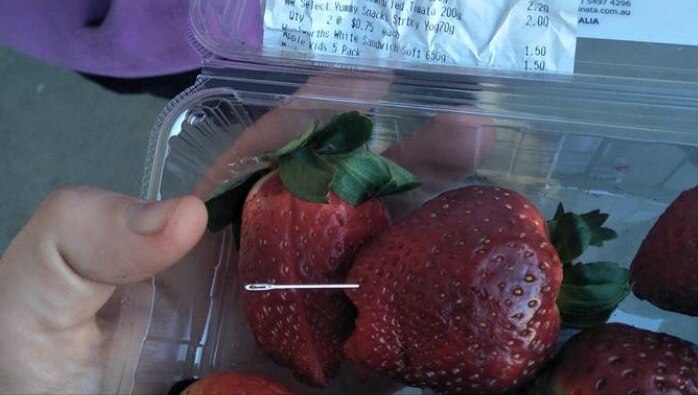 Facebook post purportedly showing strawberry with a needle, Rosny Park, Tasmania.