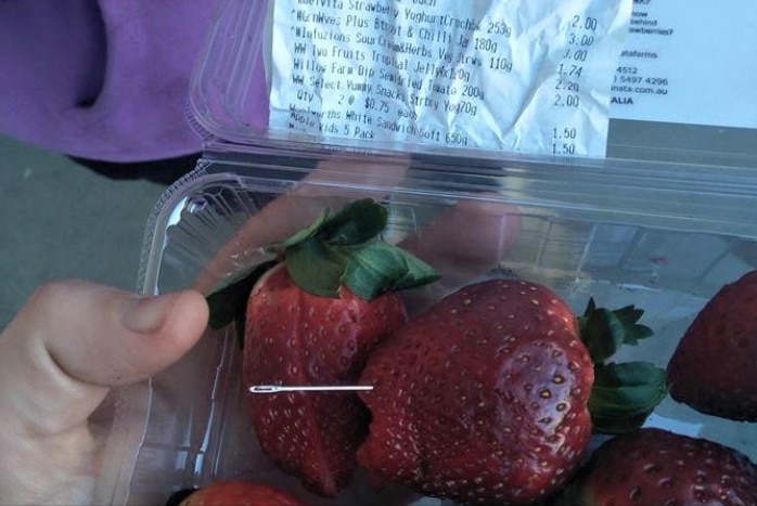 Facebook post purportedly showing strawberry with a needle, Rosny Park, Tasmania.