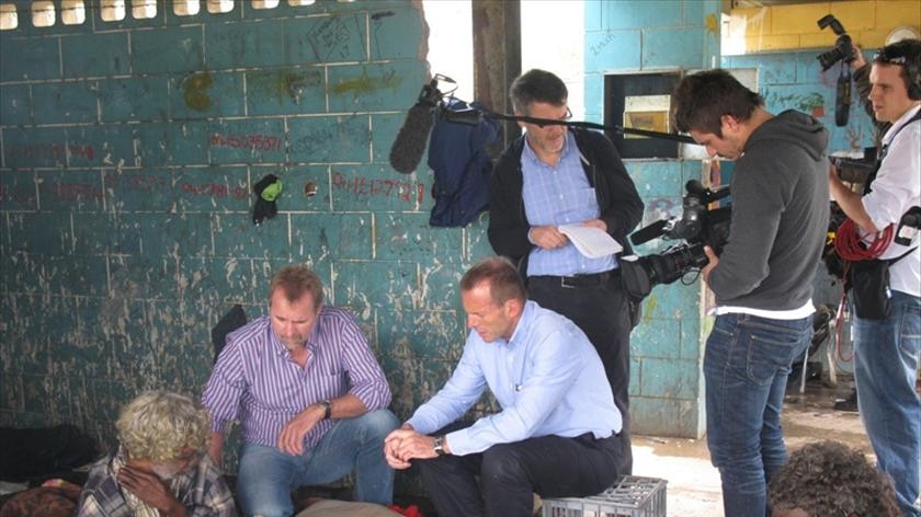 'Failed state': Tony Abbott visits a town camp in Alice Springs.